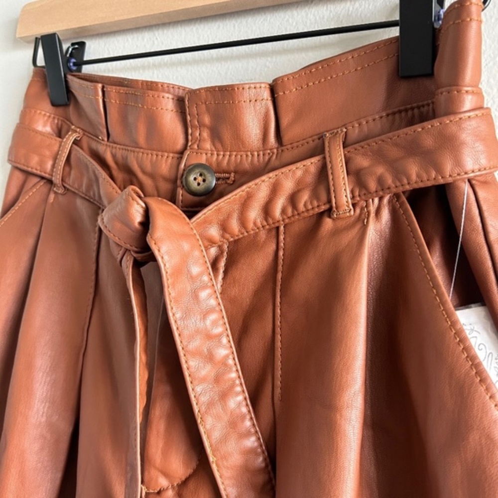 Free People Brown High-Waist Faux Leather Paperbag Pants - Picture 7 of 14